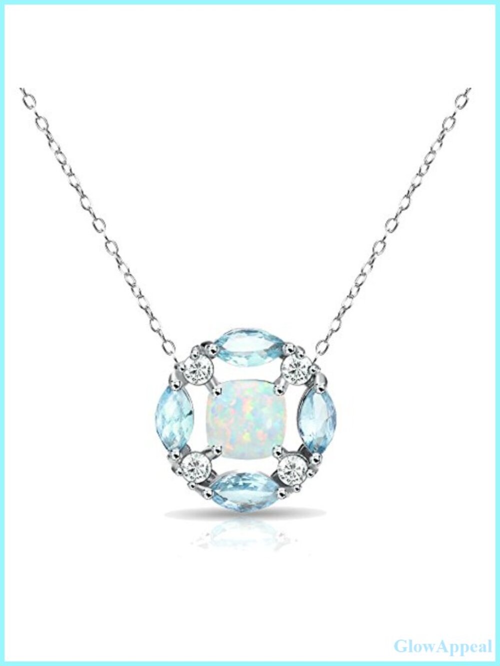 Sterling Silver Synthetic Opal Pendant Necklace with Blue Topaz
